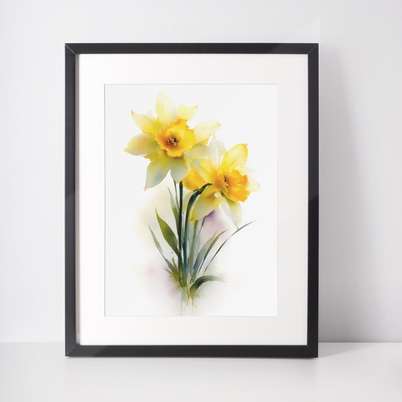 Watercolor Daffodils Flowers Wall Art Illustration Print Poster Unframed - Picture 2 of 6